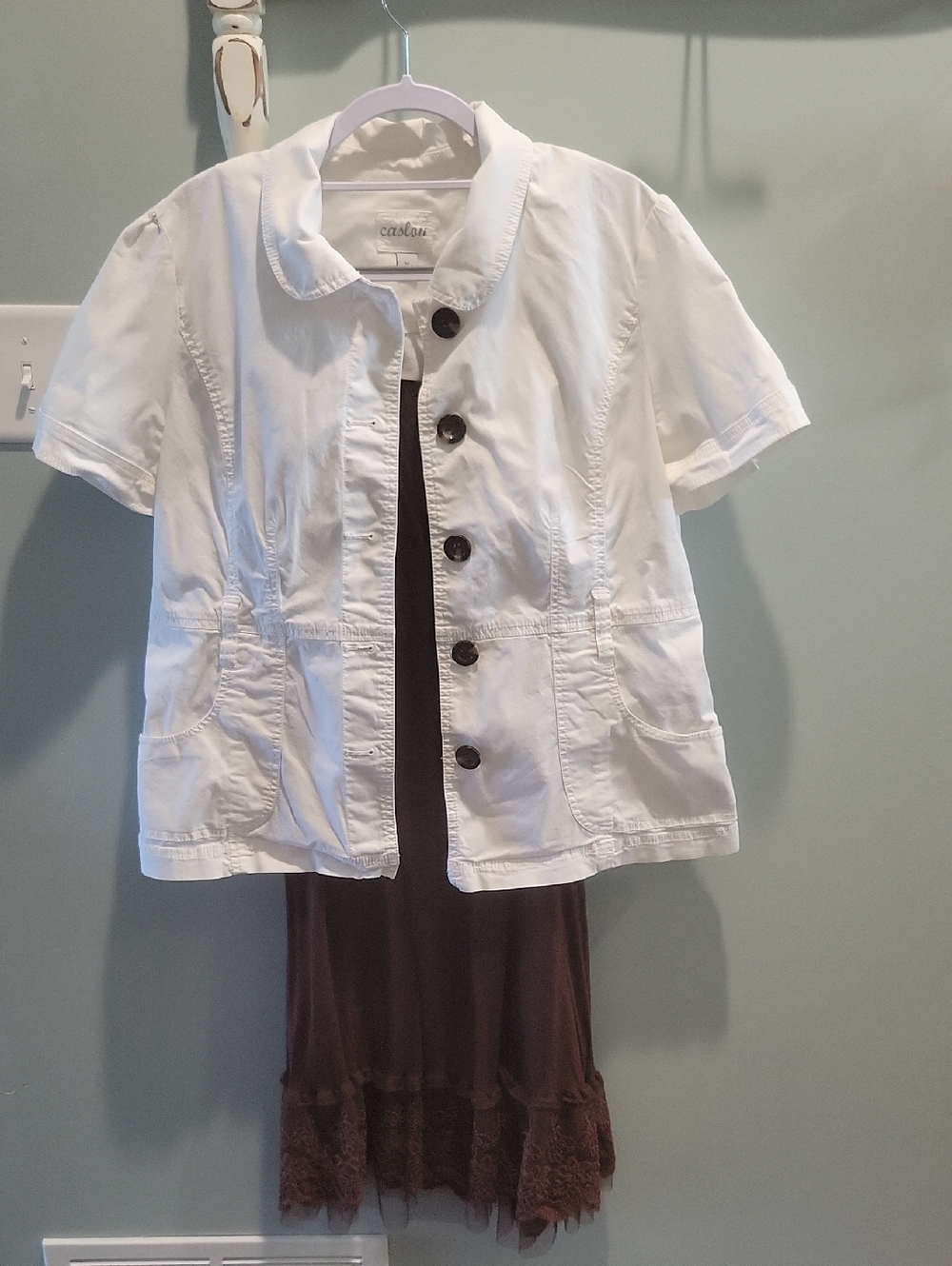 Caslon White Button-Front Short Sleeve Jacket
